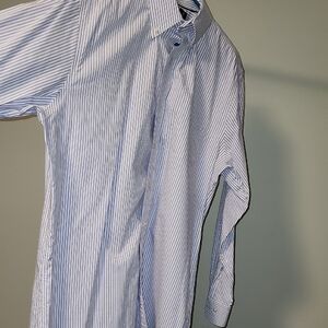Ralph Lauren Men's White and Blue Striped Dress Shirt